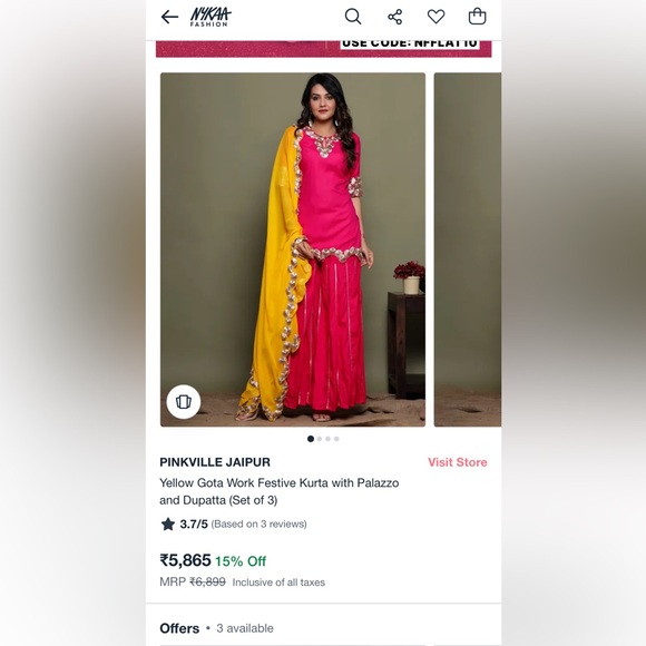 Nykaa Fashion Pink Ville Jaipur Sharara suit set with dupatta size small - Picture 9 of 11